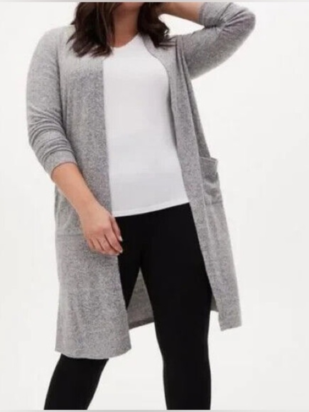 Torrid Light Gray Open-Front Longline Sweater Cardigan super soft size 1